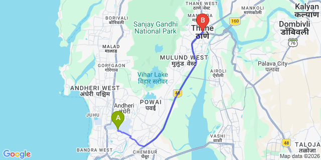 Map: Mumbai Airport (BOM) to Thane
