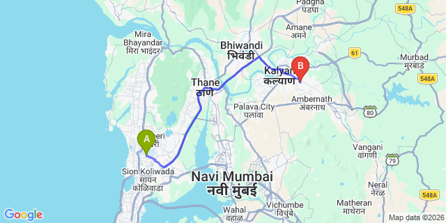 Map: Mumbai Airport (BOM) to Ulhasnagar