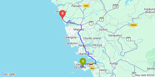 Map: Goa Airport (GOI) to Betalbatim Beach Hotels