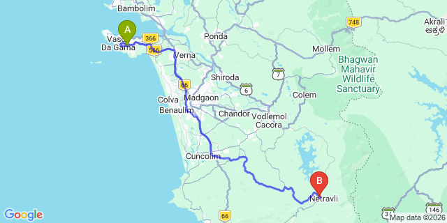 Map: South Goa  Hotels to Goa Airport (GOI)