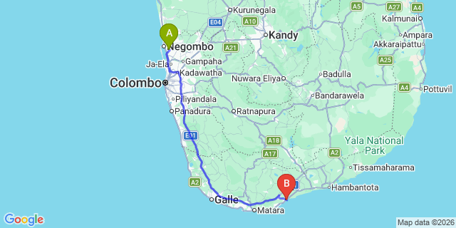 Map: Colombo Airport (CMB) to Tangalle
