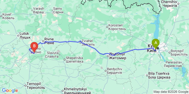 Map: Kyiv Zhuliany Airport (IEV) to Chernivtsi