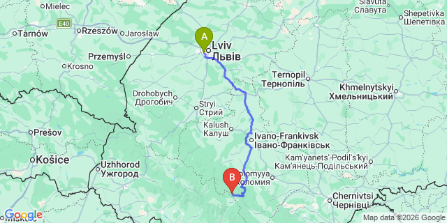 Map: Lviv Airport (LWO) to Bukovel