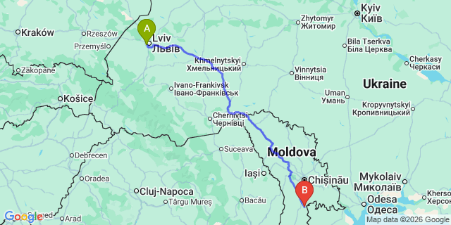 Map: Lviv Airport (LWO) to Chisinau