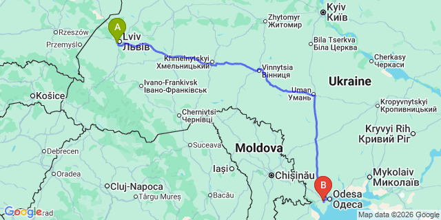 Map: Lviv Airport (LWO) to Kiev