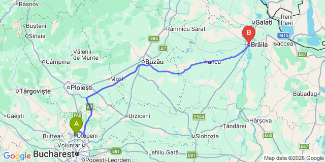 Map: Bucharest Airport (OTP), Henri Coandă to Braila