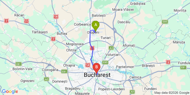 Map: Bucharest Airport (OTP), Henri Coandă to Concorde Old Bucharest Hotel, Bucharest