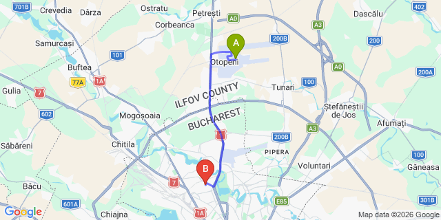 Map: Bucharest Airport (OTP), Henri Coandă to Crowne Plaza Bucharest, Bucharest