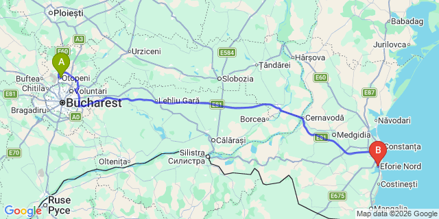 Map: Bucharest Airport (OTP), Henri Coandă to Eforie Nord