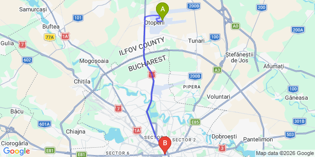 Map: Bucharest Airport (OTP), Henri Coandă to Hotel Casa Capșa, Bucharest