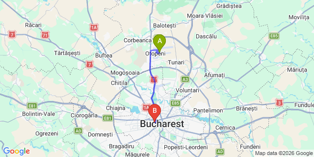 Map: Bucharest Airport (OTP), Henri Coandă to Hotel Continental Forum, Bucharest