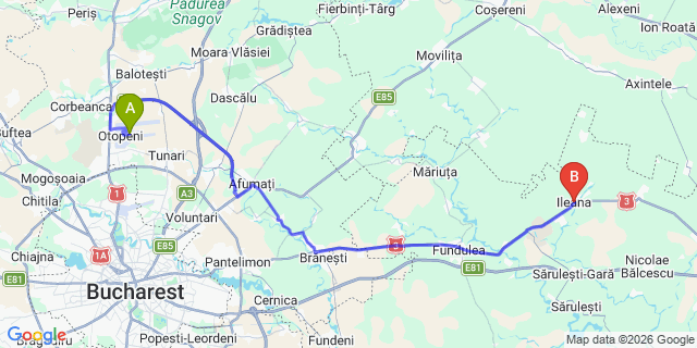 Map: Bucharest Airport (OTP), Henri Coandă to Ileana (Calarasi)