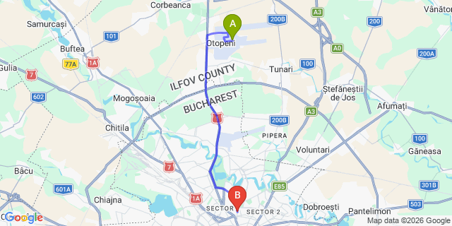 Map: Bucharest Airport (OTP), Henri Coandă to Marshal Garden, Bucharest
