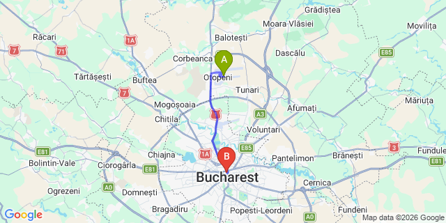 Map: Bucharest Airport (OTP), Henri Coandă to Matisse Bucharest Old Town, Bucharest