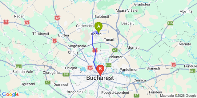 Map: Bucharest Airport (OTP), Henri Coandă to Old Town Apartments by Olala Homes, Bucharest
