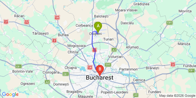 Map: Bucharest Airport (OTP), Henri Coandă to Old Town Boutique Hotel Bucharest, Bucharest