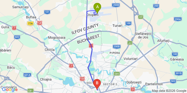 Map: Bucharest Airport (OTP), Henri Coandă to Park Inn by Radisson Bucharest Hotel & Residence, Bucharest