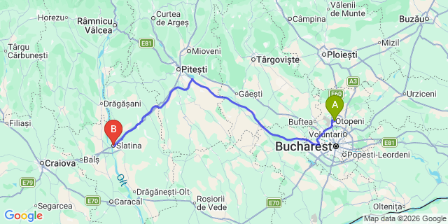 Map: Bucharest Airport (OTP), Henri Coandă to Slatina