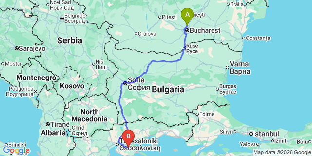 Map: Bucharest Airport (OTP), Henri Coandă to Sofia