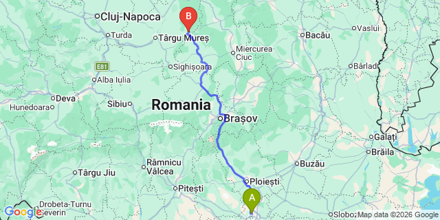 Map: Bucharest Airport (OTP), Henri Coandă to Sovata