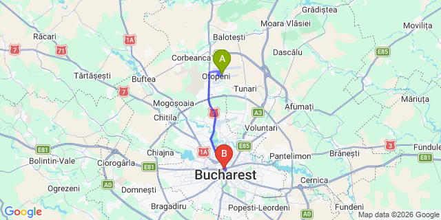 Map: Bucharest Airport (OTP), Henri Coandă to The Marmorosch Bucharest, Bucharest