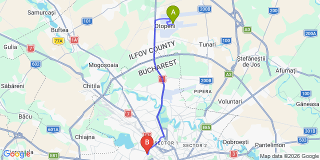 Map: Bucharest Airport (OTP), Henri Coandă to Yesterday Hotel, Bucharest