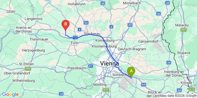 Map: Vienna Airport (VIE) to Absdorf