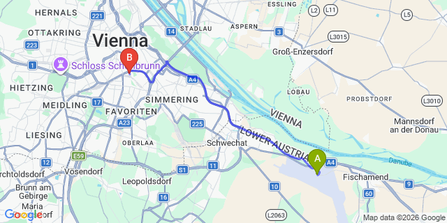 Map: Vienna Airport (VIE) to Adina Serviced Apartments Vienna