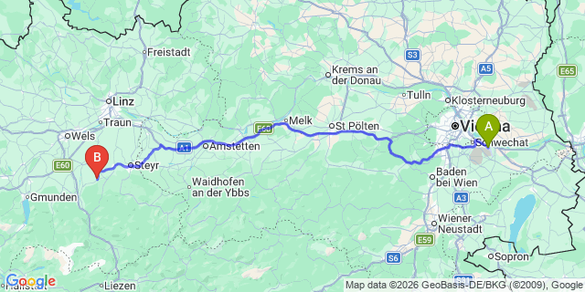 Map: Vienna Airport (VIE) to Adlwang