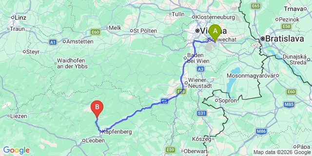 Map: Vienna Airport (VIE) to Aflenz