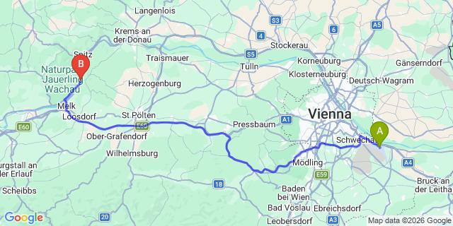 Map: Vienna Airport (VIE) to Aggsbach