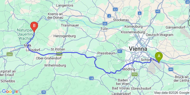 Map: Vienna Airport (VIE) to Aggstein