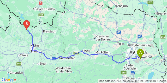 Map: Vienna Airport (VIE) to Ahorn