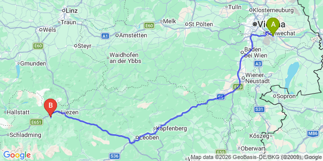 Map: Vienna Airport (VIE) to Aigen im Ennstal