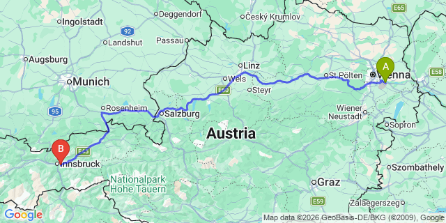Map: Vienna Airport (VIE) to Aldrans