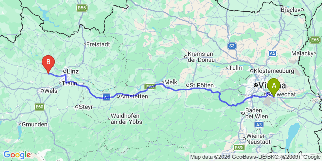 Map: Vienna Airport (VIE) to Alkoven