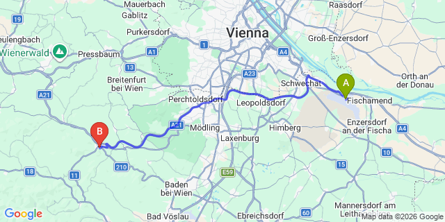 Map: Vienna Airport (VIE) to Alland
