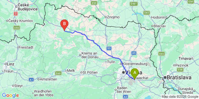 Map: Vienna Airport (VIE) to Allentsteig