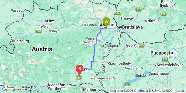 Map: Vienna Airport (VIE) to Allerheiligen bei Wildon