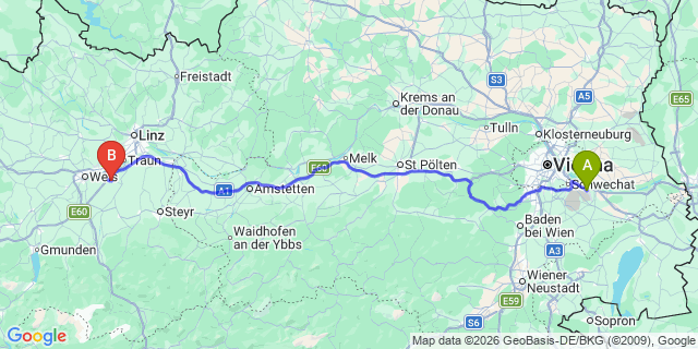 Map: Vienna Airport (VIE) to Allhaming
