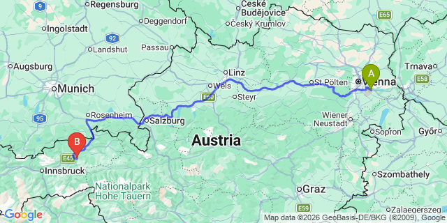 Map: Vienna Airport (VIE) to Alpbach