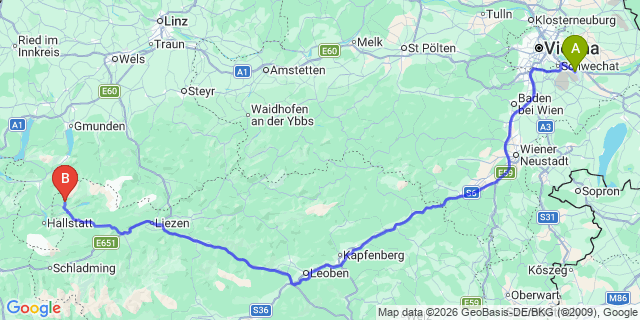 Map: Vienna Airport (VIE) to Altaussee