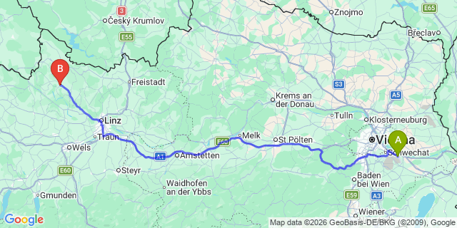 Map: Vienna Airport (VIE) to Altenfelden
