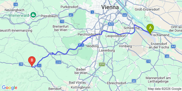Map: Vienna Airport (VIE) to Altenmarkt an der Triesting
