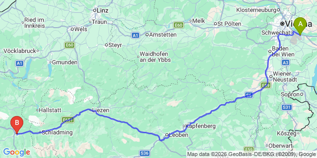Map: Vienna Airport (VIE) to Altenmarkt im Pongau