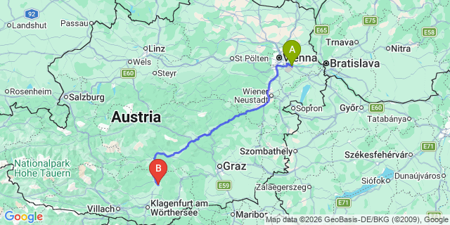 Map: Vienna Airport (VIE) to Althofen