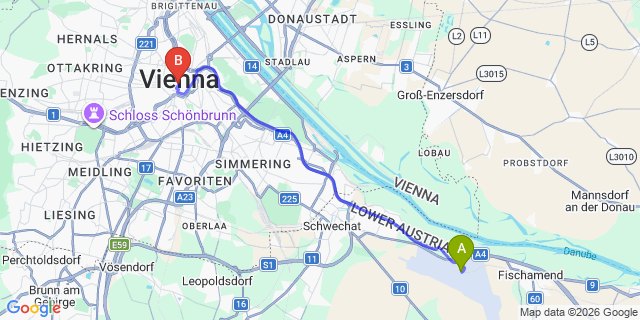 Map: Vienna Airport (VIE) to Ambassador Wien