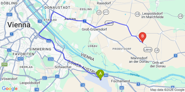 Map: Vienna Airport (VIE) to Andlersdorf