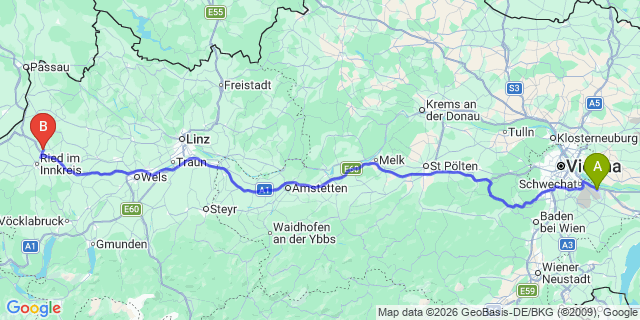Map: Vienna Airport (VIE) to Andrichsfurt