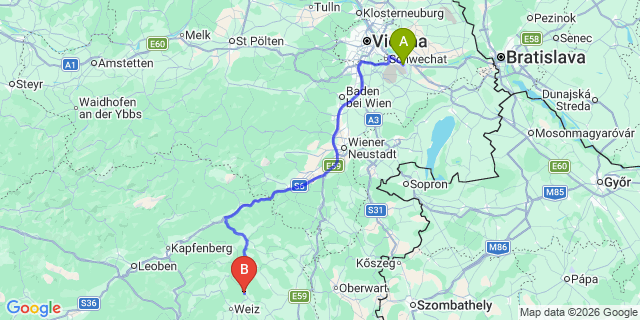 Map: Vienna Airport (VIE) to Anger